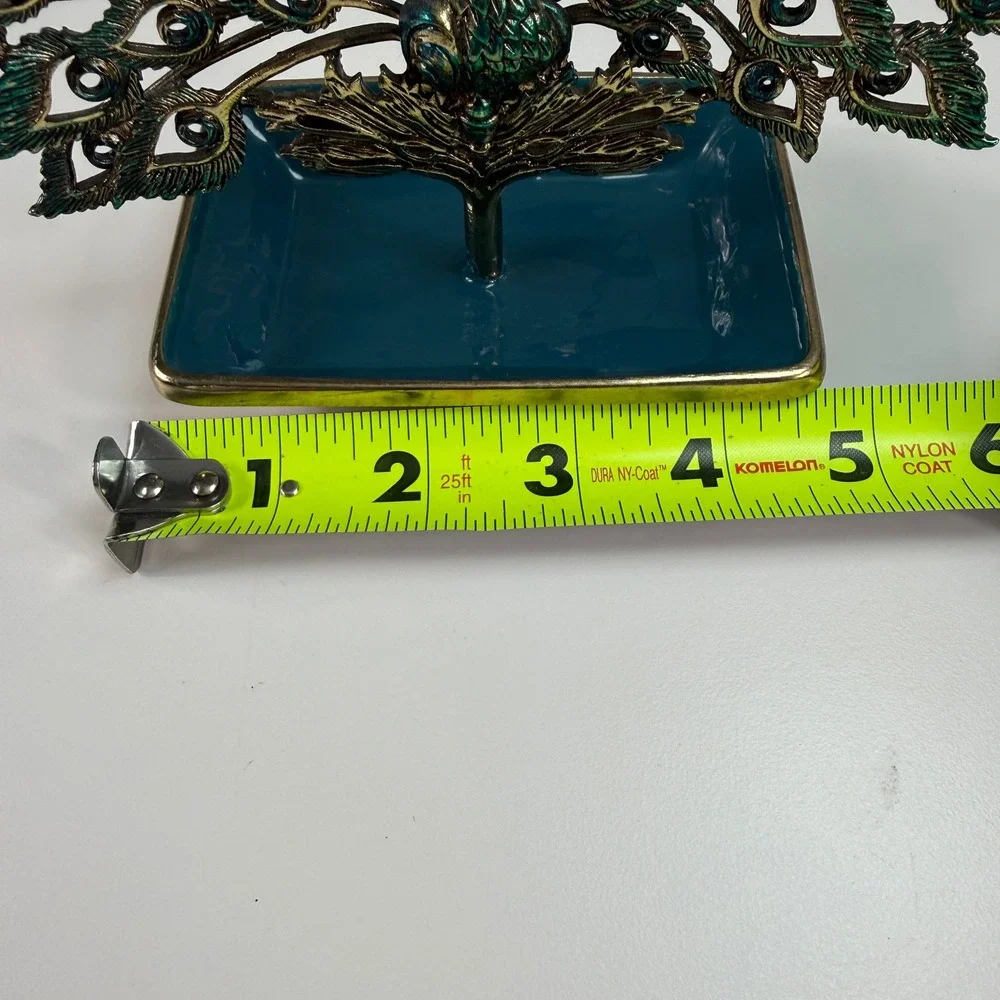 Peacock‎ Jewelry Holder Trinket Dish Teal Gold Metal Decorative Vanity Display